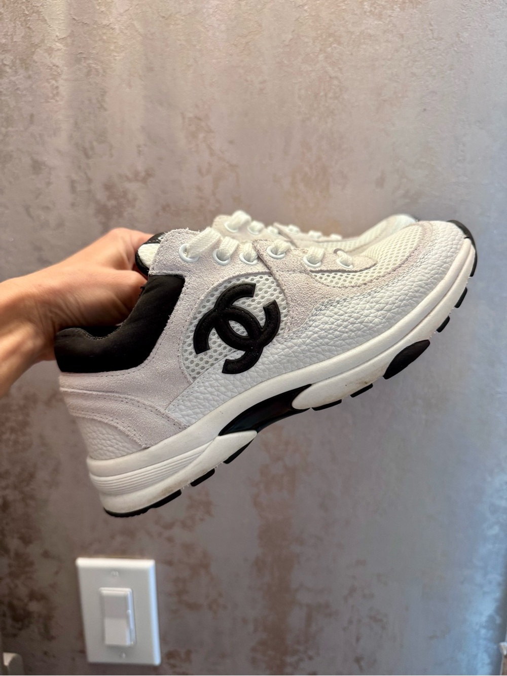 CHANEL (In$pired) White and Black Logo Lace-Up Sneakers
